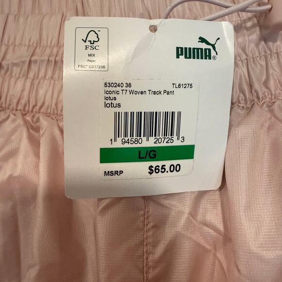 Puma Women’s Iconic T7 Woven Track Pants Lotus Pink Size L Athletic Jogger NEW - Picture 4 of 9